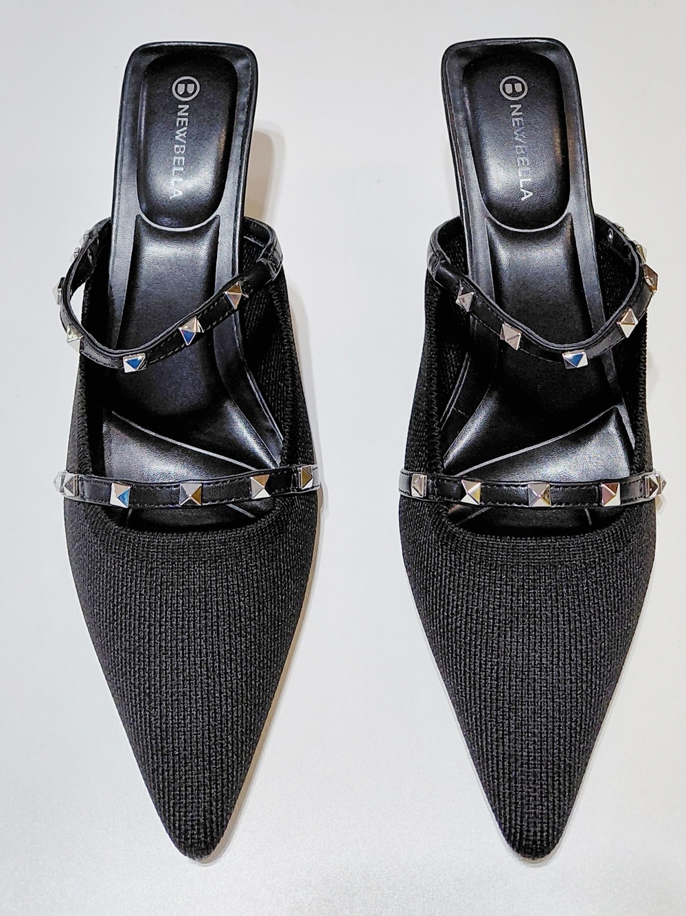 NEWBELLA Women's Black Studded Pointed-Toe Mules Size 9
